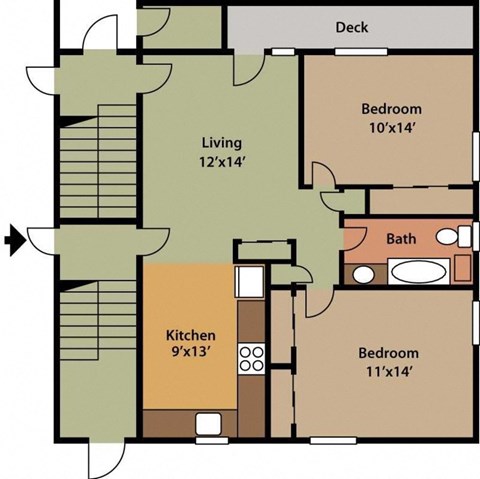 Floor plan for 2 beds, 1 bath, 825 sqft